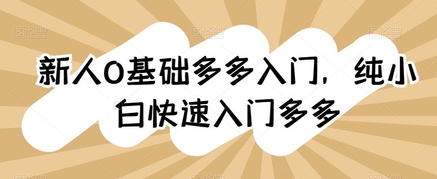新人0基础多多入门，​纯小白快速入门多多-第一资源库