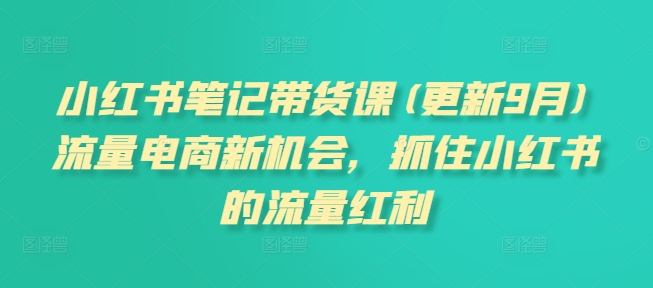 小红书笔记带货课(更新10月)流量电商新机会，抓住小红书的流量红利-第一资源库