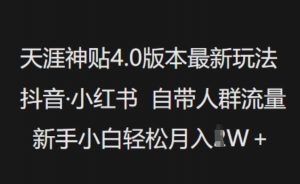 天涯神贴4.0版本最新玩法,抖音·小红书自带人群流量,新手小白轻松月入过W-第一资源库